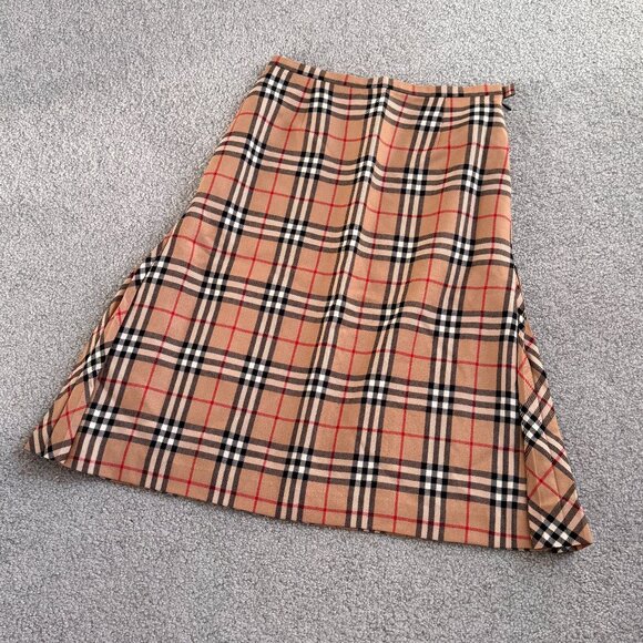 Burberry Blue Label A-Line Side Pleats Plaid Skirt Vintage Sz 36 or SMALL -S2371